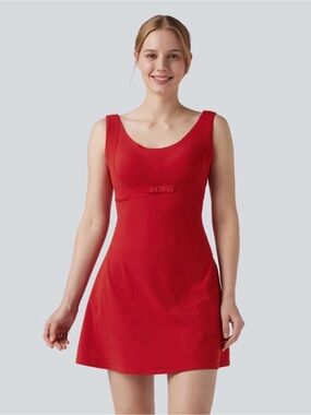 HALARA Red Scoop-Neck Mini Dress with Underbust Bow
